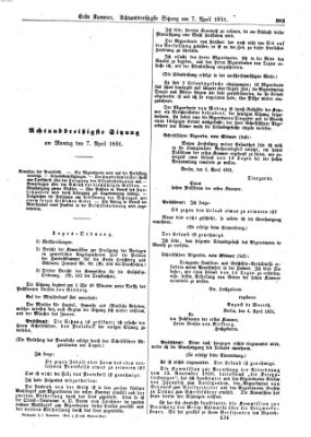 Verhandlungen der Ersten Kammer (Allgemeine preußische Staats-Zeitung) Montag 7. April 1851