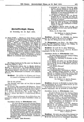 Verhandlungen der Ersten Kammer (Allgemeine preußische Staats-Zeitung) Donnerstag 26. April 1855