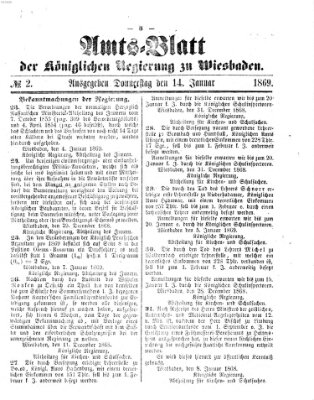 Amtsblatt der Regierung in Wiesbaden (Herzoglich-nassauisches allgemeines Intelligenzblatt) Donnerstag 14. Januar 1869