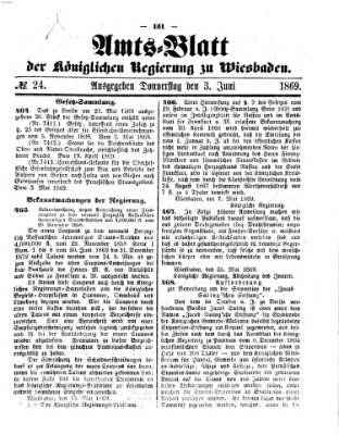 Amtsblatt der Regierung in Wiesbaden (Herzoglich-nassauisches allgemeines Intelligenzblatt) Donnerstag 3. Juni 1869