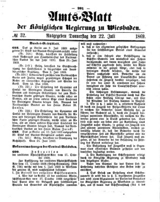 Amtsblatt der Regierung in Wiesbaden (Herzoglich-nassauisches allgemeines Intelligenzblatt) Donnerstag 22. Juli 1869