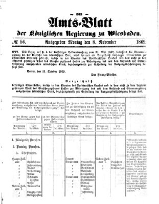 Amtsblatt der Regierung in Wiesbaden (Herzoglich-nassauisches allgemeines Intelligenzblatt) Montag 8. November 1869