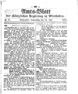 Amtsblatt der Regierung in Wiesbaden (Herzoglich-nassauisches allgemeines Intelligenzblatt) Donnerstag 14. Juli 1870