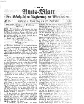 Amtsblatt der Regierung in Wiesbaden (Herzoglich-nassauisches allgemeines Intelligenzblatt) Donnerstag 22. September 1870