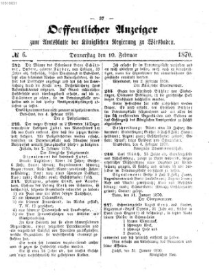 Amtsblatt der Regierung in Wiesbaden (Herzoglich-nassauisches allgemeines Intelligenzblatt) Donnerstag 10. Februar 1870