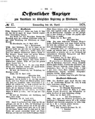 Amtsblatt der Regierung in Wiesbaden (Herzoglich-nassauisches allgemeines Intelligenzblatt) Donnerstag 28. April 1870