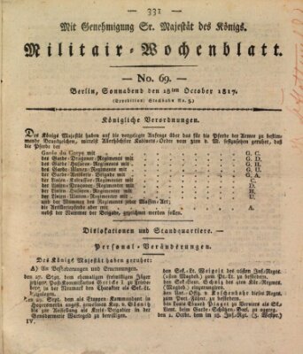 Militär-Wochenblatt Samstag 18. Oktober 1817