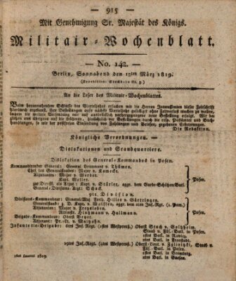 Militär-Wochenblatt Samstag 13. März 1819