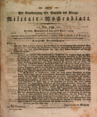 Militär-Wochenblatt Samstag 15. April 1820