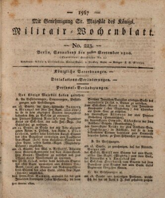 Militär-Wochenblatt Samstag 30. September 1820
