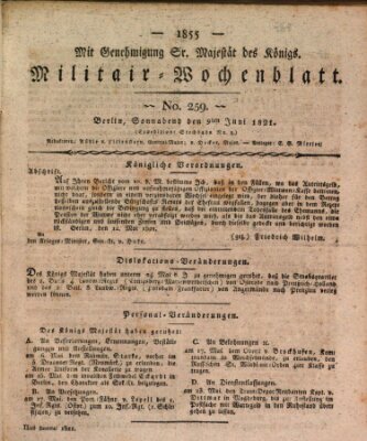 Militär-Wochenblatt Samstag 9. Juni 1821
