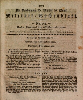 Militär-Wochenblatt Samstag 22. September 1821