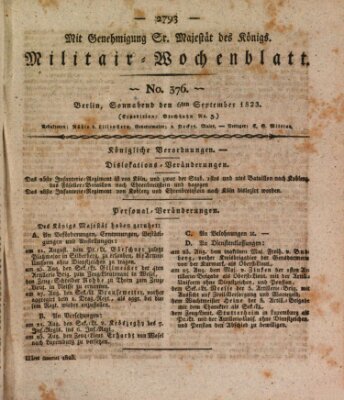 Militär-Wochenblatt Samstag 6. September 1823