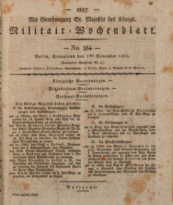 Militär-Wochenblatt Samstag 1. November 1823
