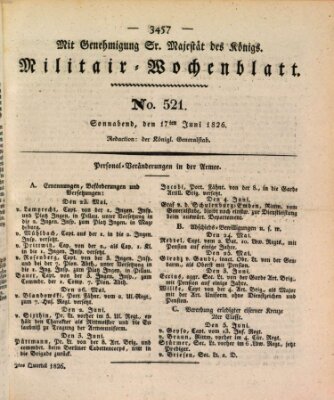 Militär-Wochenblatt Samstag 17. Juni 1826