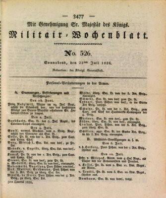 Militär-Wochenblatt Samstag 22. Juli 1826