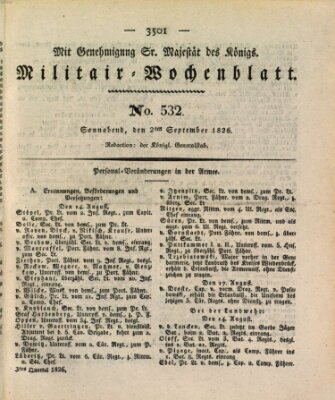 Militär-Wochenblatt Samstag 2. September 1826