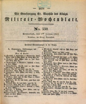 Militär-Wochenblatt Samstag 6. Januar 1827