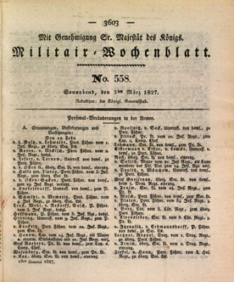 Militär-Wochenblatt Samstag 3. März 1827