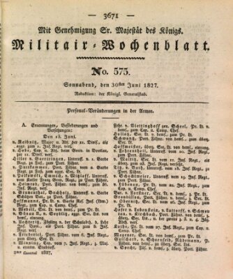 Militär-Wochenblatt Samstag 30. Juni 1827
