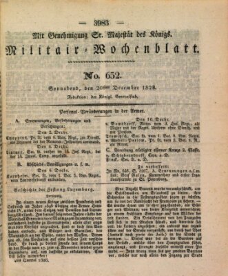 Militär-Wochenblatt Samstag 20. Dezember 1828