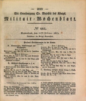 Militär-Wochenblatt Samstag 21. Februar 1829
