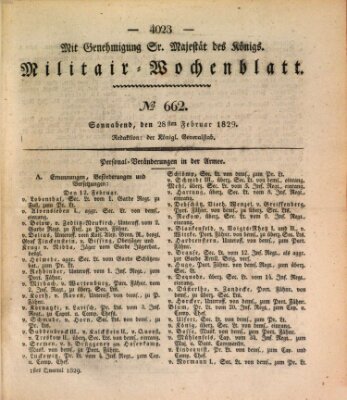 Militär-Wochenblatt Samstag 28. Februar 1829