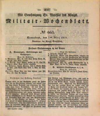 Militär-Wochenblatt Samstag 7. März 1829