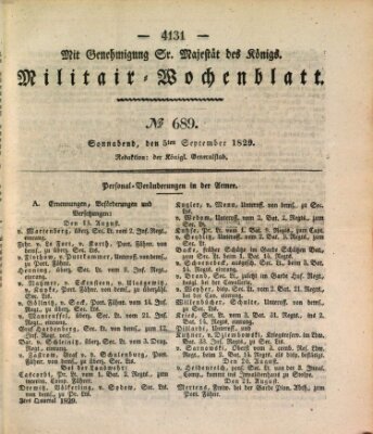 Militär-Wochenblatt Samstag 5. September 1829