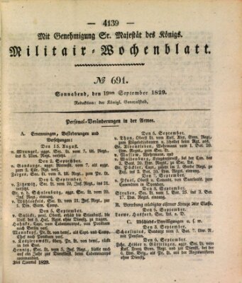 Militär-Wochenblatt Samstag 19. September 1829