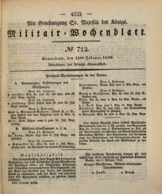 Militär-Wochenblatt Samstag 13. Februar 1830