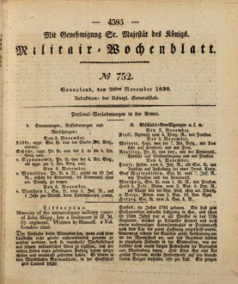 Militär-Wochenblatt Samstag 20. November 1830