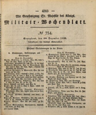 Militär-Wochenblatt Samstag 4. Dezember 1830