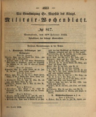Militär-Wochenblatt Samstag 18. Februar 1832