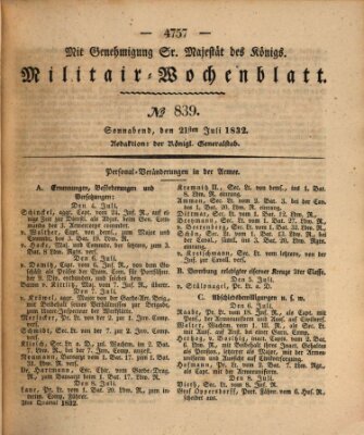 Militär-Wochenblatt Samstag 21. Juli 1832