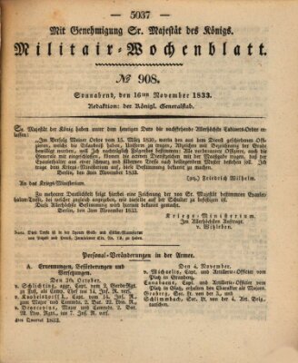 Militär-Wochenblatt Samstag 16. November 1833