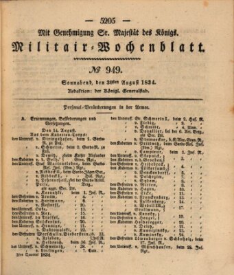 Militär-Wochenblatt Samstag 30. August 1834