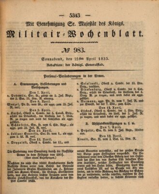 Militär-Wochenblatt Samstag 25. April 1835