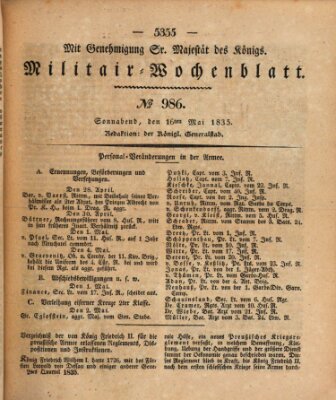 Militär-Wochenblatt Samstag 16. Mai 1835
