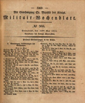 Militär-Wochenblatt Samstag 30. Mai 1835
