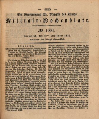 Militär-Wochenblatt Samstag 12. September 1835