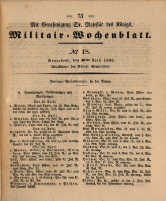 Militär-Wochenblatt Samstag 30. April 1836