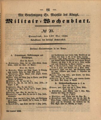 Militär-Wochenblatt Samstag 14. Mai 1836