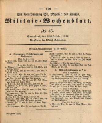 Militär-Wochenblatt Samstag 22. Oktober 1836