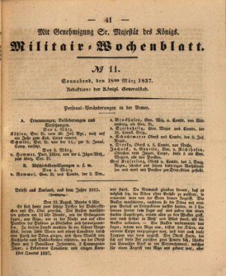 Militär-Wochenblatt Samstag 18. März 1837