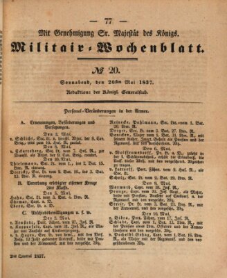 Militär-Wochenblatt Samstag 20. Mai 1837