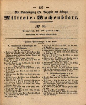 Militär-Wochenblatt Samstag 7. Oktober 1837