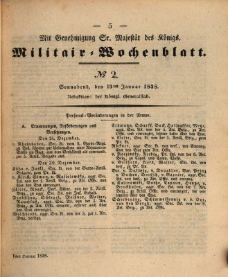 Militär-Wochenblatt Samstag 13. Januar 1838