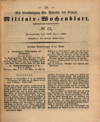Militär-Wochenblatt Samstag 14. April 1838