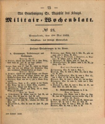 Militär-Wochenblatt Samstag 4. Mai 1839